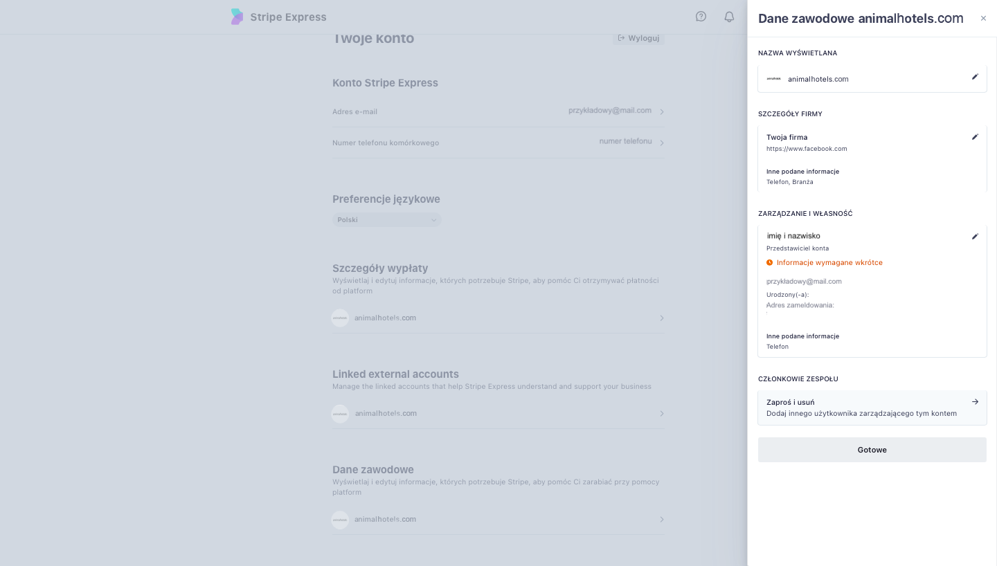 The first step of verification on the Stripe website