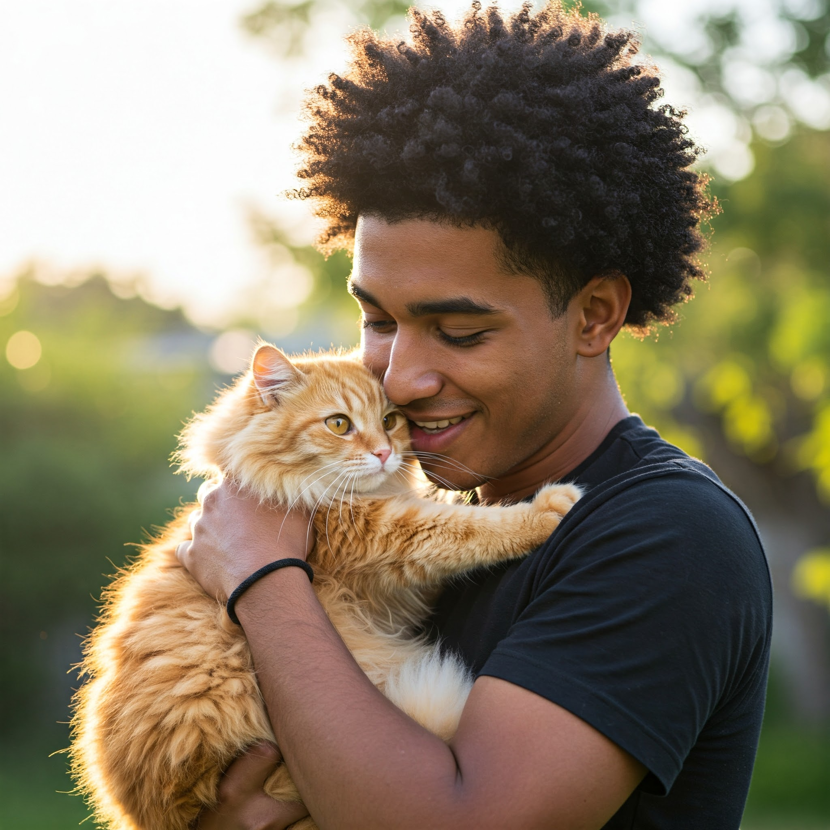 Man with orange cat