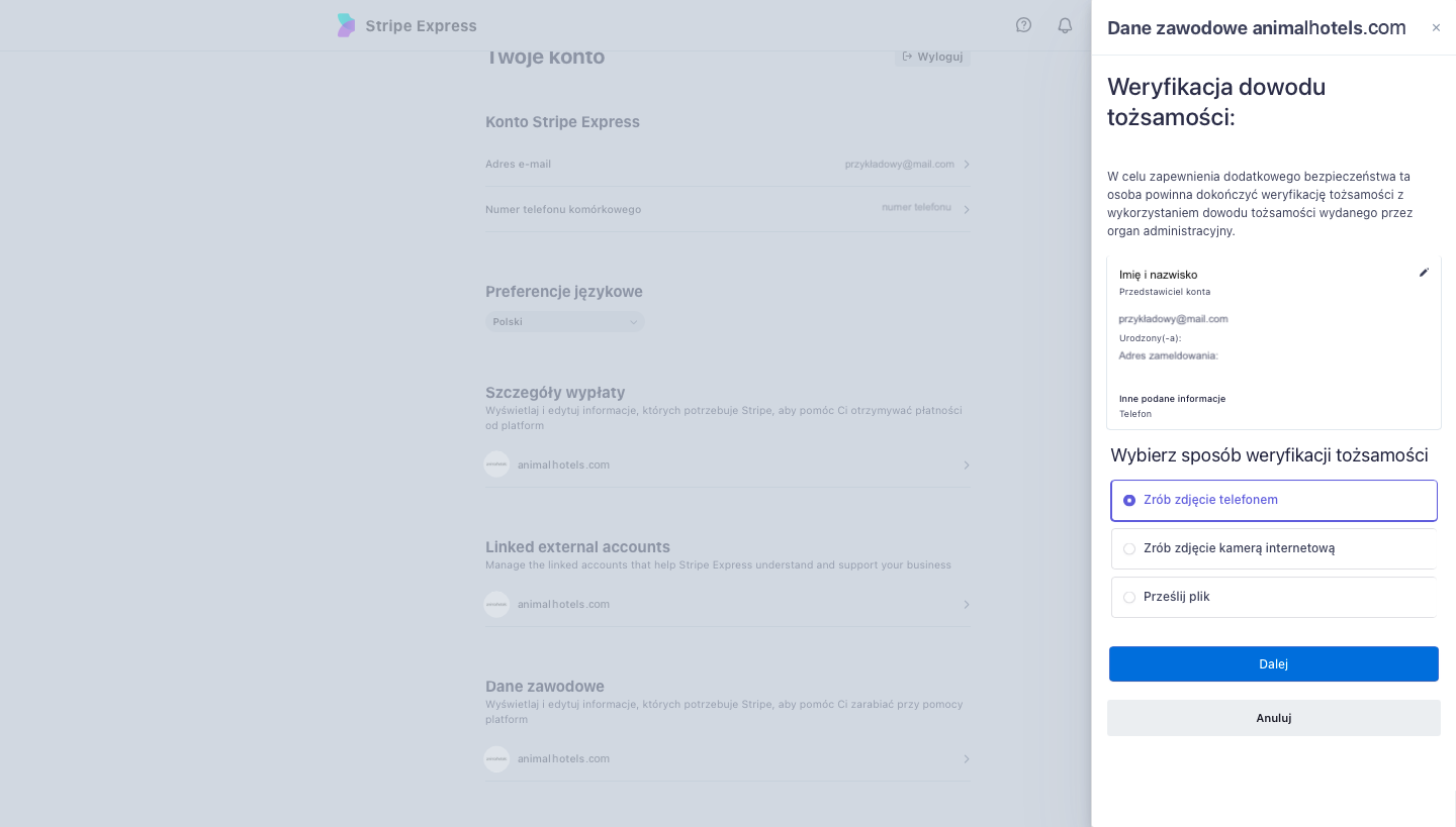 The second step of verification on the Stripe website